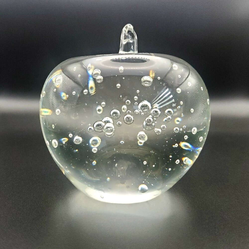 Vintage Large Crystal Apple Art Glass Paperweight Figurine